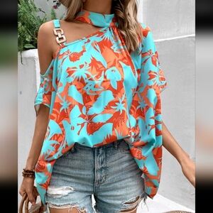 Tropical Print Off-Shoulder Top